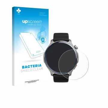 Vorderseite einer Produktverpackung mit dem Markenlogo upscreen. Daneben ist das Gerät Huami Amazfit Balance 2 mit dem zugehör