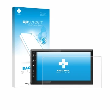 Vorderseite einer Produktverpackung mit dem Markenlogo upscreen. Daneben ist das Gerät Kenwood DMX6523DABS mit dem zugehörigen