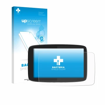 Vorderseite einer Produktverpackung mit dem Markenlogo upscreen. Daneben ist das Gerät TomTom GO Camper Tour mit dem zugehörig