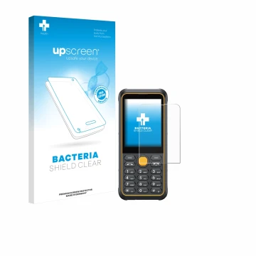 Vorderseite einer Produktverpackung mit dem Markenlogo upscreen. Daneben ist das Gerät Ulefone Armor Mini 4 mit dem zugehörige