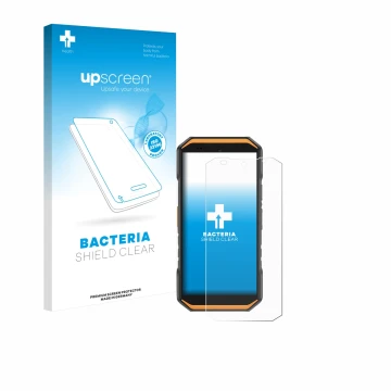 Vorderseite einer Produktverpackung mit dem Markenlogo upscreen. Daneben ist das Gerät Ulefone Armor X32 Pro mit dem zugehörig