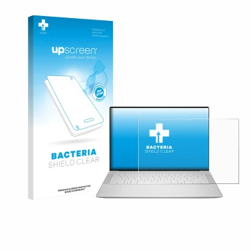 Vorderseite einer Produktverpackung mit dem Markenlogo upscreen. Daneben ist das Gerät Dell 14 Premium Laptop mit dem zugehöri