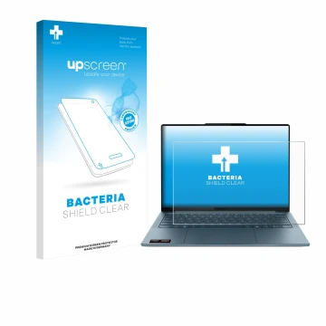 Vorderseite einer Produktverpackung mit dem Markenlogo upscreen. Daneben ist das Gerät Lenovo Yoga Slim 7 Gen 10 14