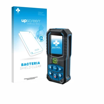 Vorderseite einer Produktverpackung mit dem Markenlogo upscreen. Daneben ist das Gerät Bosch GLM 50-23 mit dem zugehörigen Dis