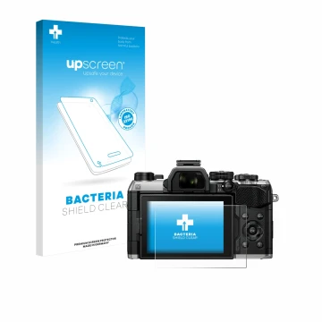 Vorderseite einer Produktverpackung mit dem Markenlogo upscreen. Daneben ist das Gerät Olympus OM System OM-5 Mark II mit dem 