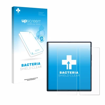 Vorderseite einer Produktverpackung mit dem Markenlogo upscreen. Daneben ist das Gerät Samsung Galaxy Z Fold 7 (Inneres Displa