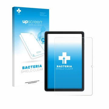 Vorderseite einer Produktverpackung mit dem Markenlogo upscreen. Daneben ist das Gerät Blackview Tab 20 WiFi mit dem zugehörig