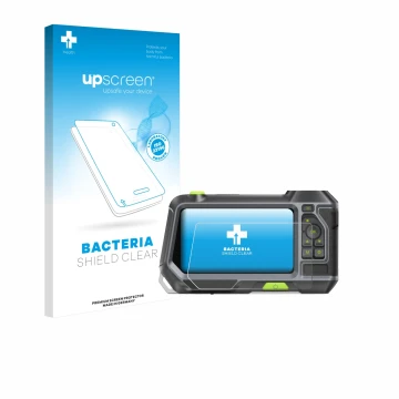 Vorderseite einer Produktverpackung mit dem Markenlogo upscreen. Daneben ist das Gerät Teslong NTS500 mit dem zugehörigen Disp