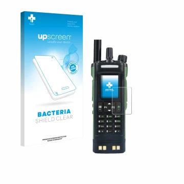 Vorderseite einer Produktverpackung mit dem Markenlogo upscreen. Daneben ist das Gerät Baofeng DM-32 mit dem zugehörigen Displ