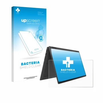 Vorderseite einer Produktverpackung mit dem Markenlogo upscreen. Daneben ist das Gerät Lenovo IdeaPad Flex 5 14ALC05 mit dem z