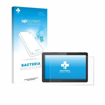 Vorderseite einer Produktverpackung mit dem Markenlogo upscreen. Daneben ist das Gerät Hannspree Pad 13.3