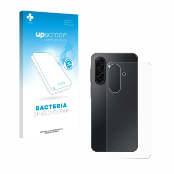 Vorderseite einer Produktverpackung mit dem Markenlogo upscreen. Daneben ist das Gerät Samsung Galaxy A17 5G (Rückseite) mit d
