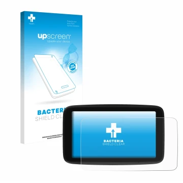 Vorderseite einer Produktverpackung mit dem Markenlogo upscreen. Daneben ist das Gerät TomTom GO Classic 5