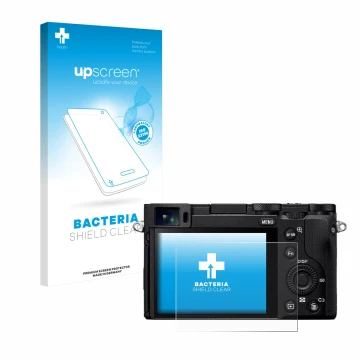 Vorderseite einer Produktverpackung mit dem Markenlogo upscreen. Daneben ist das Gerät Sony RX1R III mit dem zugehörigen Displ