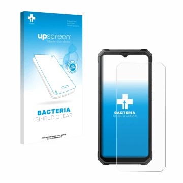 Vorderseite einer Produktverpackung mit dem Markenlogo upscreen. Daneben ist das Gerät Blackview BV4800 mit dem zugehörigen Di