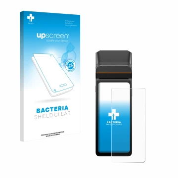 Vorderseite einer Produktverpackung mit dem Markenlogo upscreen. Daneben ist das Gerät Sunmi V3H mit dem zugehörigen Displaysc