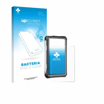 Vorderseite einer Produktverpackung mit dem Markenlogo upscreen. Daneben ist das Gerät Apple iPad Mini 7 2024 (case-friendly) 