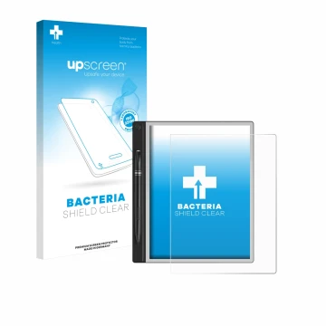 Vorderseite einer Produktverpackung mit dem Markenlogo upscreen. Daneben ist das Gerät Montblanc Digital Paper mit dem zugehör