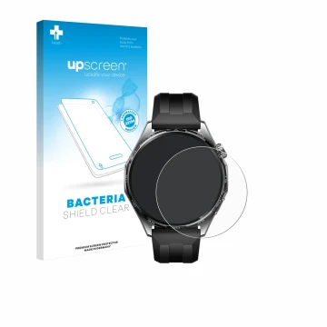 Vorderseite einer Produktverpackung mit dem Markenlogo upscreen. Daneben ist das Gerät Huawei Watch GT 6 (46 mm) mit dem zugeh