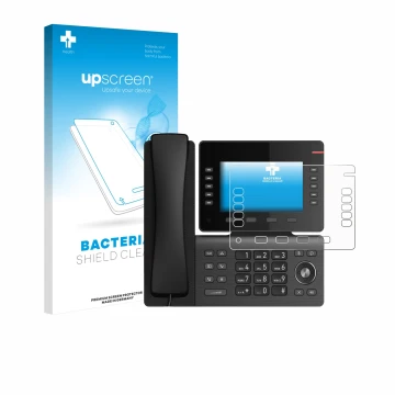 Vorderseite einer Produktverpackung mit dem Markenlogo upscreen. Daneben ist das Gerät Snom D865 mit dem zugehörigen Displaysc