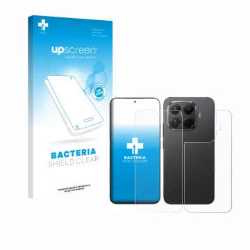 Vorderseite einer Produktverpackung mit dem Markenlogo upscreen. Daneben ist das Gerät Xiaomi 15T Pro (Display+Rückseite) mit 