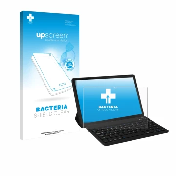 Vorderseite einer Produktverpackung mit dem Markenlogo upscreen. Daneben ist das Gerät Laptok LAPA7LBK 11