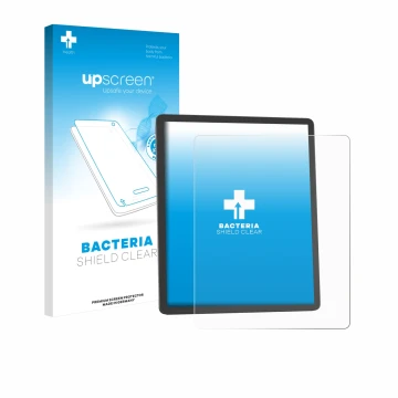 Vorderseite einer Produktverpackung mit dem Markenlogo upscreen. Daneben ist das Gerät Amazon Kindle Scribe 2025 mit dem zugeh