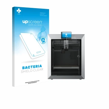 Vorderseite einer Produktverpackung mit dem Markenlogo upscreen. Daneben ist das Gerät Qidi Tech Q2 mit dem zugehörigen Displa