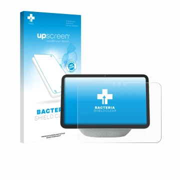 Vorderseite einer Produktverpackung mit dem Markenlogo upscreen. Daneben ist das Gerät Amazon Echo Show 8 2025 (4. Gen.) mit d