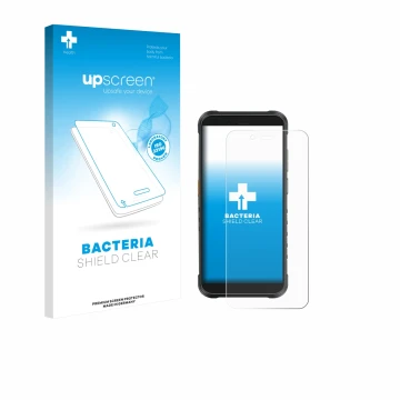 Vorderseite einer Produktverpackung mit dem Markenlogo upscreen. Daneben ist das Gerät Ulefone RugKing mit dem zugehörigen Dis