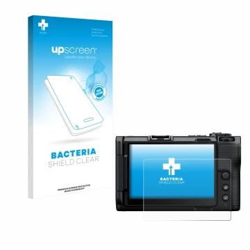 Vorderseite einer Produktverpackung mit dem Markenlogo upscreen. Daneben ist das Gerät Nikon ZR mit dem zugehörigen Displaysch