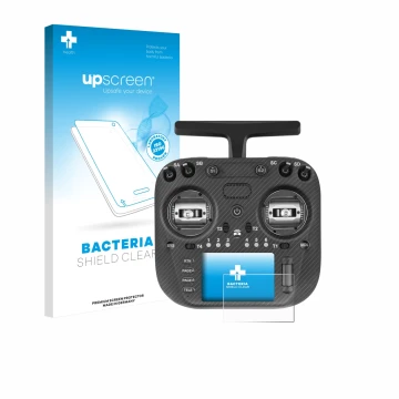 Vorderseite einer Produktverpackung mit dem Markenlogo upscreen. Daneben ist das Gerät Radiomaster TX15 Max mit dem zugehörige