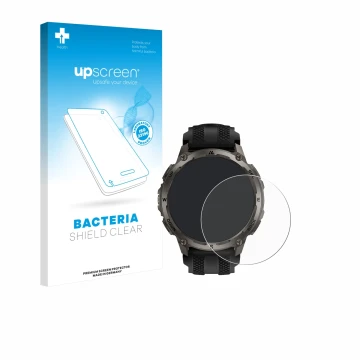 Vorderseite einer Produktverpackung mit dem Markenlogo upscreen. Daneben ist das Gerät Kospet Tank T4 mit dem zugehörigen Disp