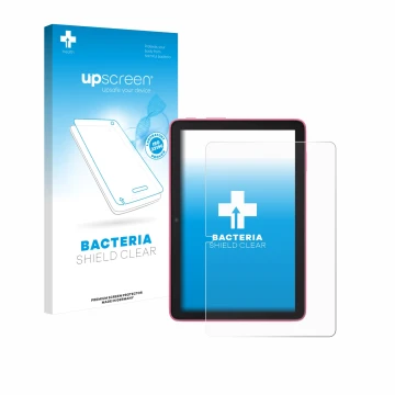 Vorderseite einer Produktverpackung mit dem Markenlogo upscreen. Daneben ist das Gerät Amazon Fire HD 8 2024 mit dem zugehörig
