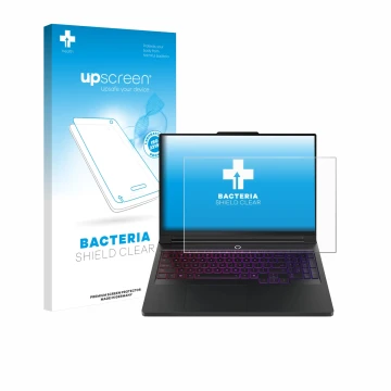 Vorderseite einer Produktverpackung mit dem Markenlogo upscreen. Daneben ist das Gerät Lenovo Legion Pro 7 Gen 10 16