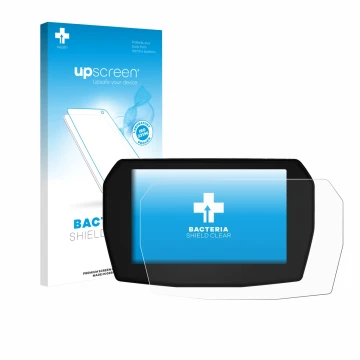 Vorderseite einer Produktverpackung mit dem Markenlogo upscreen. Daneben ist das Gerät Ducati Multistrada V2 2025 mit dem zuge