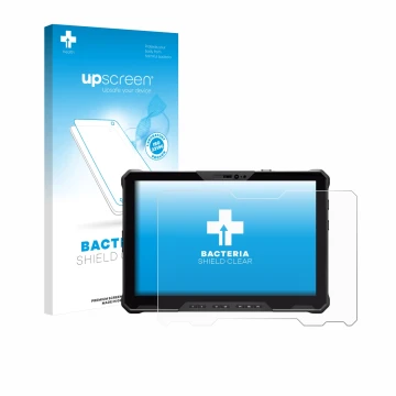 Vorderseite einer Produktverpackung mit dem Markenlogo upscreen. Daneben ist das Gerät Dell Pro Rugged 12 RA02260 mit dem zuge
