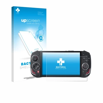 Vorderseite einer Produktverpackung mit dem Markenlogo upscreen. Daneben ist das Gerät Acer Nitro Blaze 7 mit dem zugehörigen 