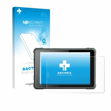 Vorderseite einer Produktverpackung mit dem Markenlogo upscreen. Daneben ist das Gerät Geshem MTK6877 mit dem zugehörigen Disp