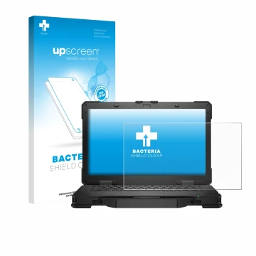 Vorderseite einer Produktverpackung mit dem Markenlogo upscreen. Daneben ist das Gerät Dell Pro Rugged 14 Laptop mit dem zugeh