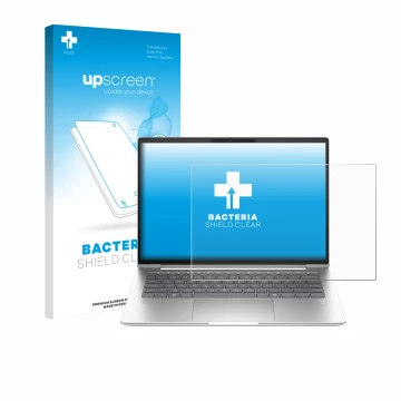 Vorderseite einer Produktverpackung mit dem Markenlogo upscreen. Daneben ist das Gerät HP ProBook 4 G1a 14