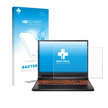 Vorderseite einer Produktverpackung mit dem Markenlogo upscreen. Daneben ist das Gerät Acer Nitro V 16 mit dem zugehörigen Dis