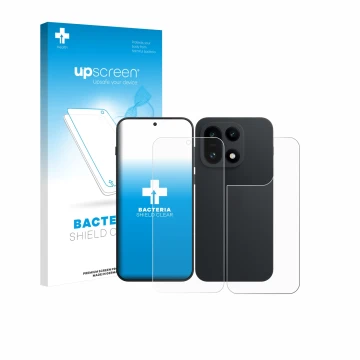 Vorderseite einer Produktverpackung mit dem Markenlogo upscreen. Daneben ist das Gerät OnePlus 15 (Display+Rückseite) mit dem 