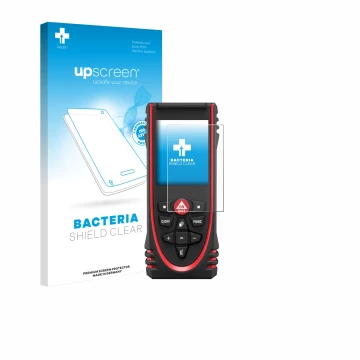 Vorderseite einer Produktverpackung mit dem Markenlogo upscreen. Daneben ist das Gerät Leica DISTO X3 mit dem zugehörigen Disp