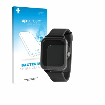 Vorderseite einer Produktverpackung mit dem Markenlogo upscreen. Daneben ist das Gerät Sector Smartwatch S-08 mit dem zugehöri