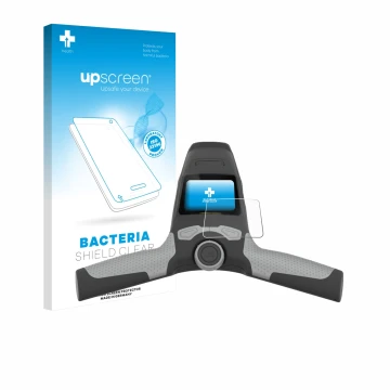 Vorderseite einer Produktverpackung mit dem Markenlogo upscreen. Daneben ist das Gerät PowaKaddy FW5s mit dem zugehörigen Disp