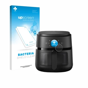 Vorderseite einer Produktverpackung mit dem Markenlogo upscreen. Daneben ist das Gerät Philips Airfryer 2000 Gen 2 6,2L mit de