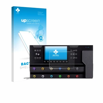 Vorderseite einer Produktverpackung mit dem Markenlogo upscreen. Daneben ist das Gerät Line 6 Helix Stadium XL mit dem zugehör