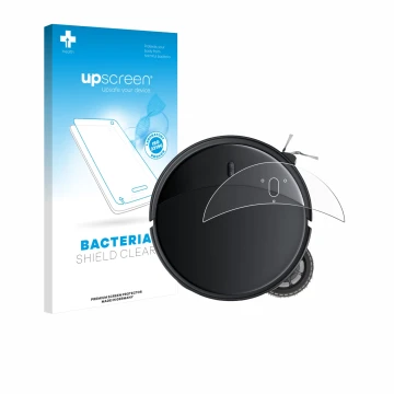 Vorderseite einer Produktverpackung mit dem Markenlogo upscreen. Daneben ist das Gerät Roborock Saros 10R mit dem zugehörigen 