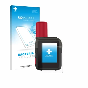 Vorderseite einer Produktverpackung mit dem Markenlogo upscreen. Daneben ist das Gerät Garmin inReach Mini 3 Plus mit dem zuge